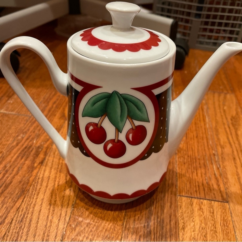 Vintage Cherry Teapot with Red and Green Accents - Mary Engelbreit
